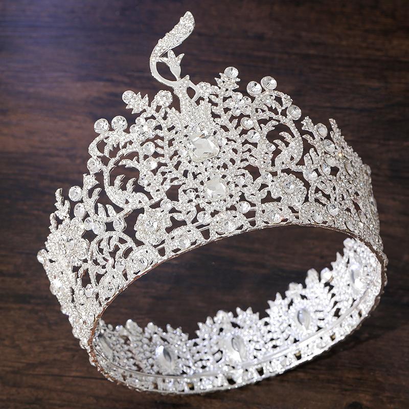 Baroque Large Round Diadem Bridal Crown Pageant Miss Tiaras Headdress Bride Wedding Dress Hair Jewelry Accessories