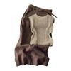 2025 Elegant Khaki Summer Set: Stylish Hollowed-Out Top & Outfit