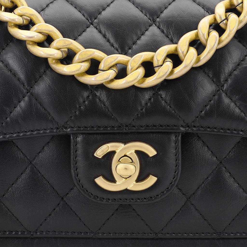 Chanel 23s Fibbia Dorata Borsa Tofu Pelle di Mucca Borsa a Tracolla Flip Borsa a Spalla Singola Borsa a Tracolla Regolare Donna Nera