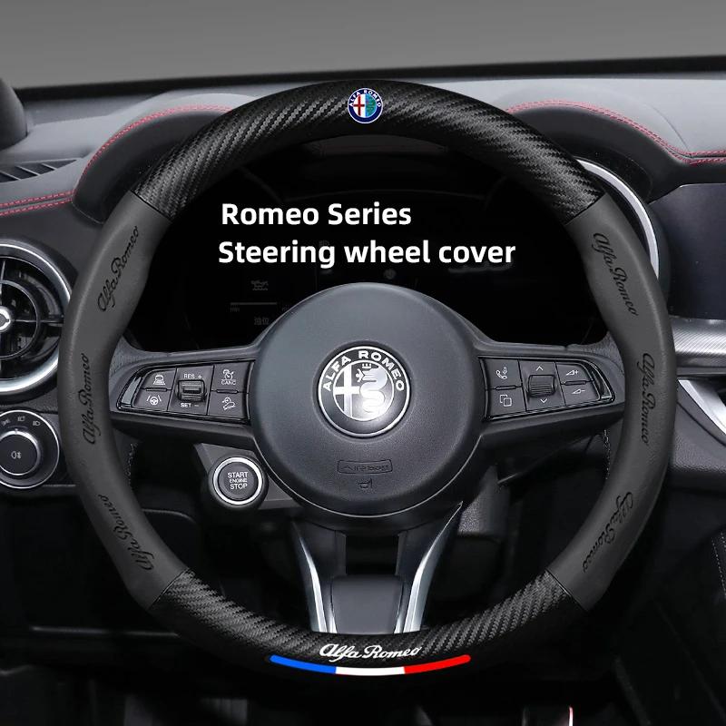 Car Stickers For Alfa Romeo Carbon Fiber Car Logo Styling Leather Steering Wheel Cover Auto Accessorie For Alfa Romeo 159 166 Sp