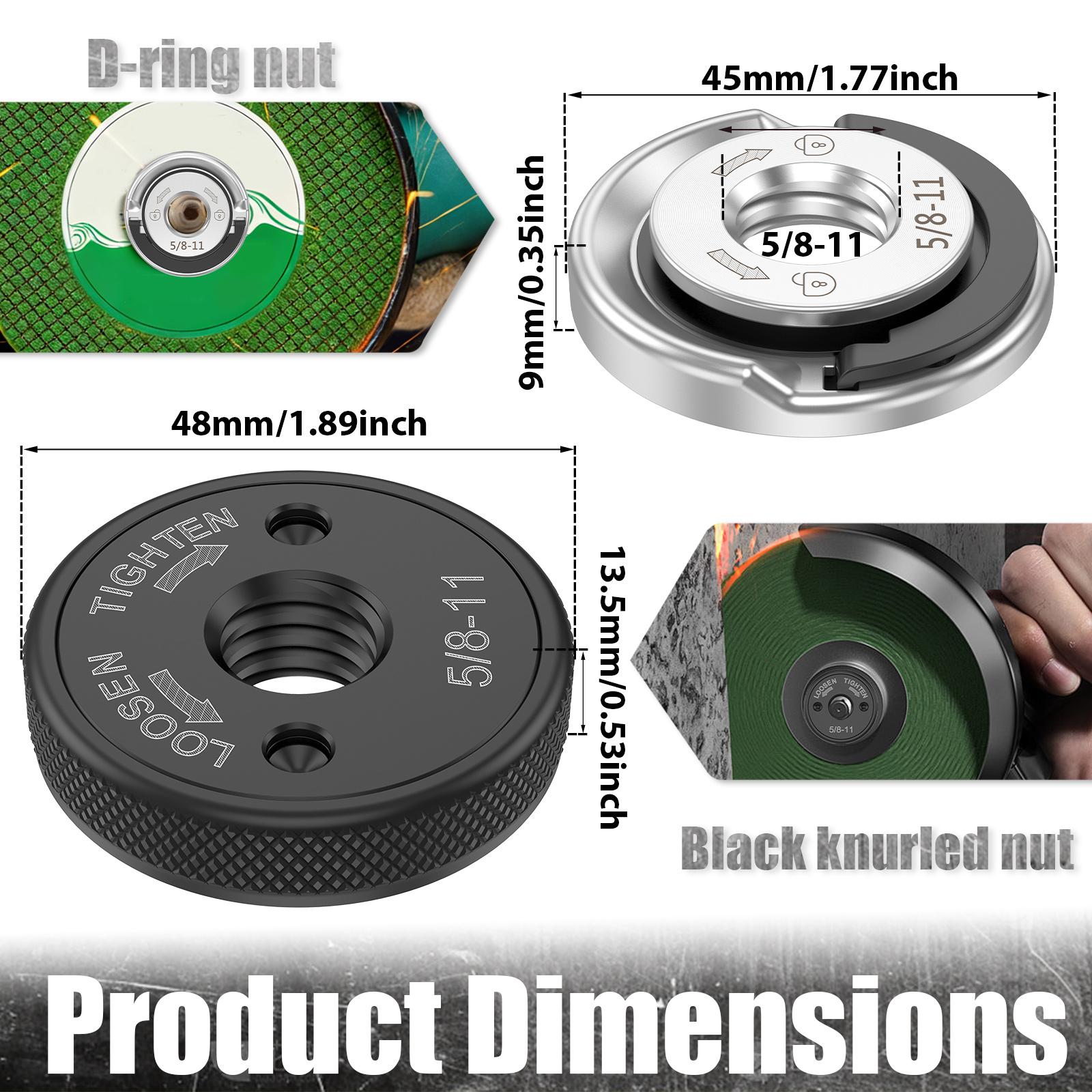 

2 шт. фланцевые гайки для УШМ с резьбой 5/8-11 дюйма, гайка с быстрым изменением, стопорная гайка с D-образным кольцом и накатанная гайка шпинделя для 4-1/2 5 7 9