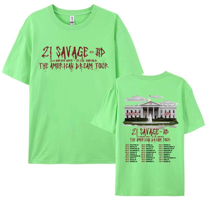 Rapper 21 Savage  The American Dream Tour 2024 Concert Tshirts Men Women Hip Hop Vintage Oversized T Shirt Harajuku Streetwear