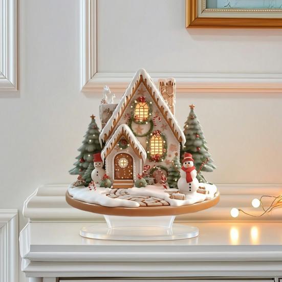 Winter Snowman Table Centerpieces Acrylic Christmas Decor, Gingerbread House Tree Ornaments, Holiday Home Decorations Waterproof Desktop for