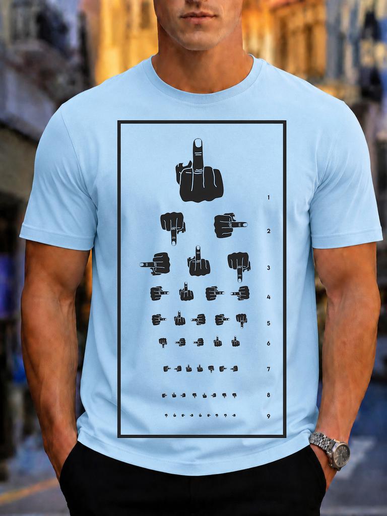 2026 New Arrival Pure Cotton Tshirt Funny Middle Finger Eye Chart Parody Print Crew Neck Unisex Casual Short Sleeve