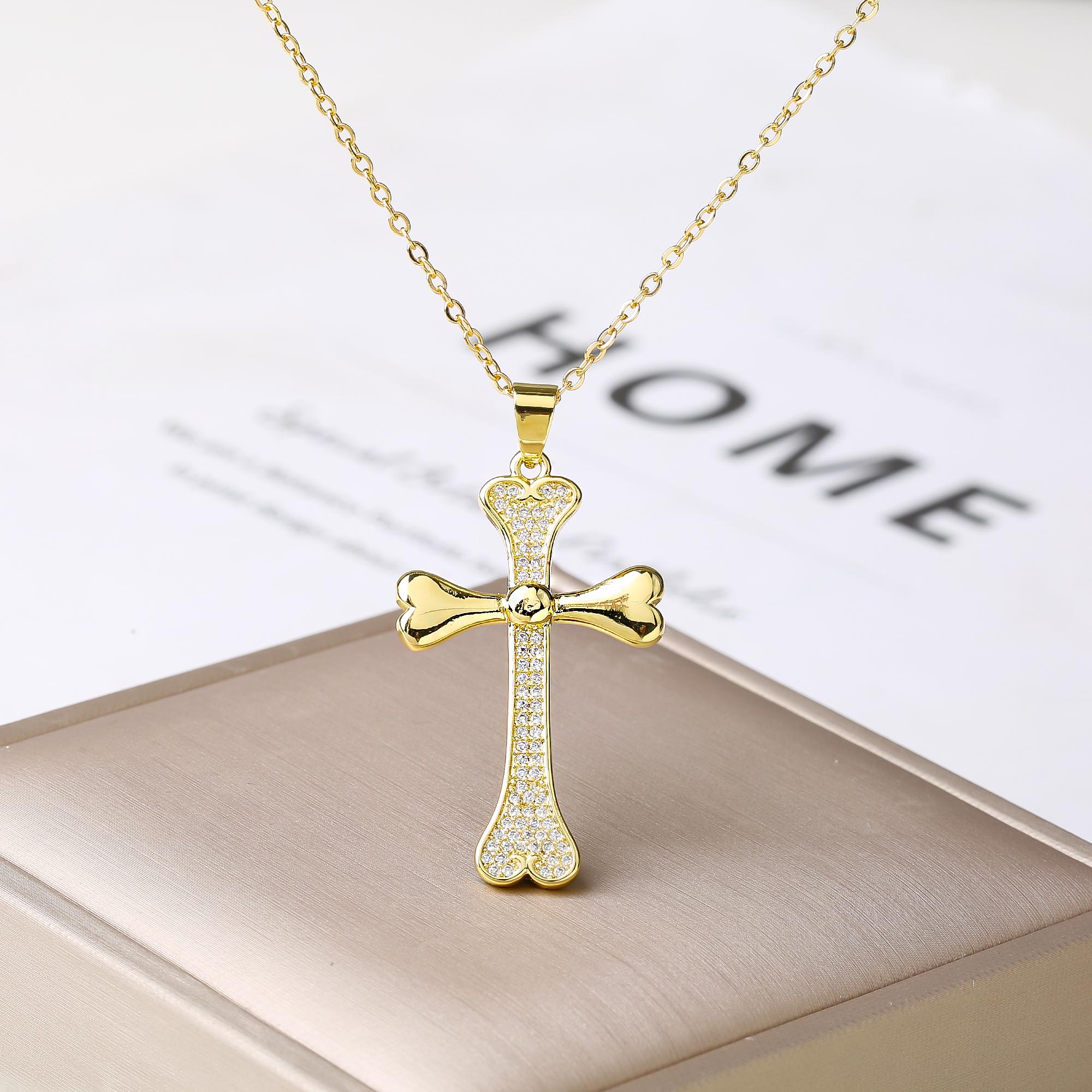 

Classic Angel Wing St. Jude Virgin Mary Cross Necklace Gold Tone CZ Inlay Heart Charm Catholic Religious Jewelry for Men Women