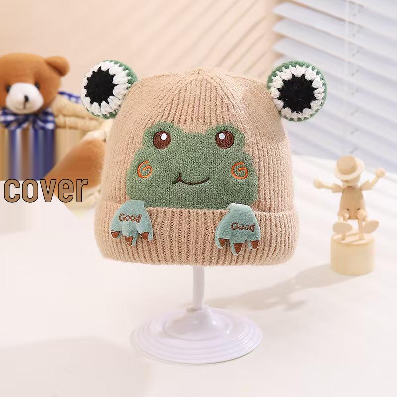 

Мультяжная вязаная шапка-лягушка для детей - Теплая и ветрозащитная для мальчиков и девочек хаки