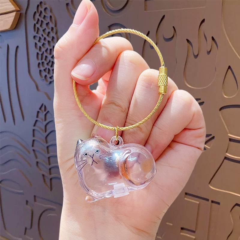Blue Transparent Cat Hair Gashapon Keychain Storage Capsule