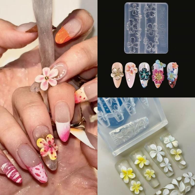 2Pcs Relief Flowers Nail Carving Mold 3D Clear Silicone Mold Flowers Petals Making For Nail Art Accessories Tools
