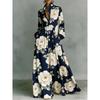 Women's Tiered Boho Maxi Dress Long Sleeve Button Front Lace Trim Loose Vacation Long Dress