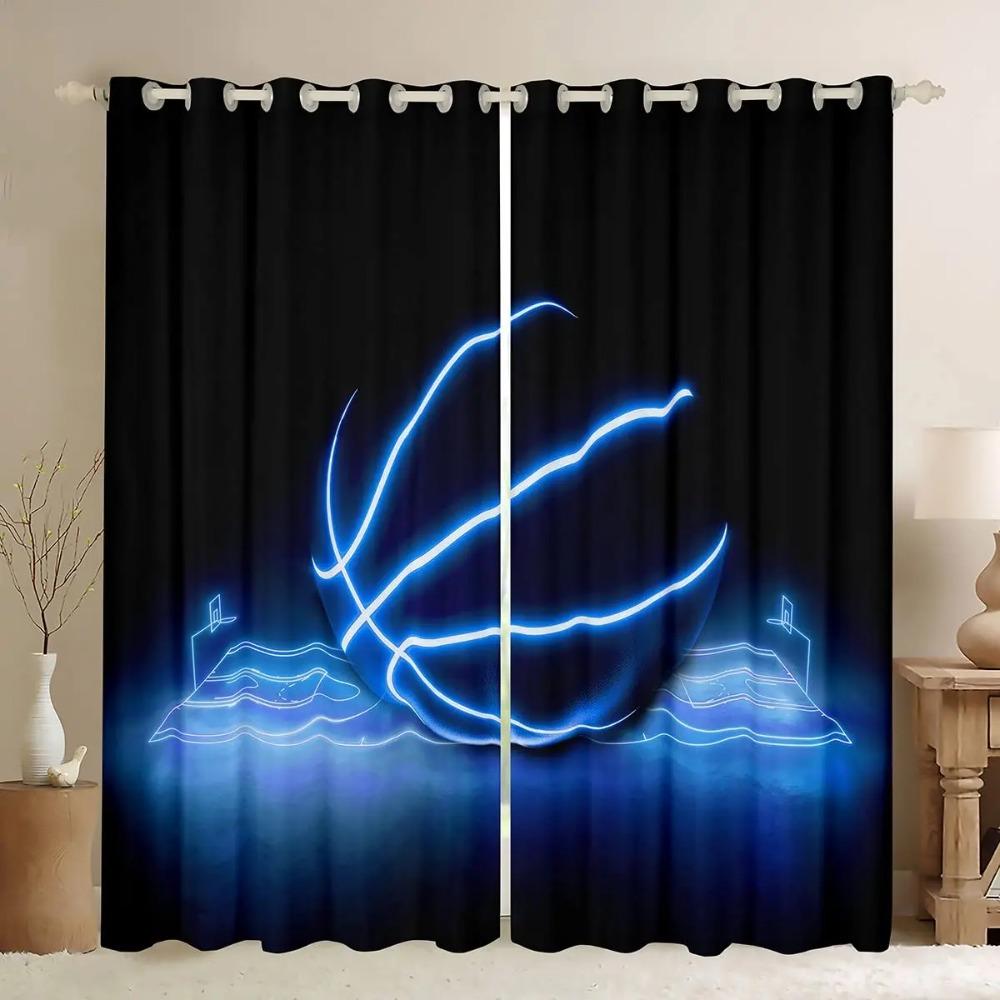 Basketball Curtains for Bedroom Living Room 3D Ball Court Window Treatments Decorative Sports Theme Drapes Competitive Curtain