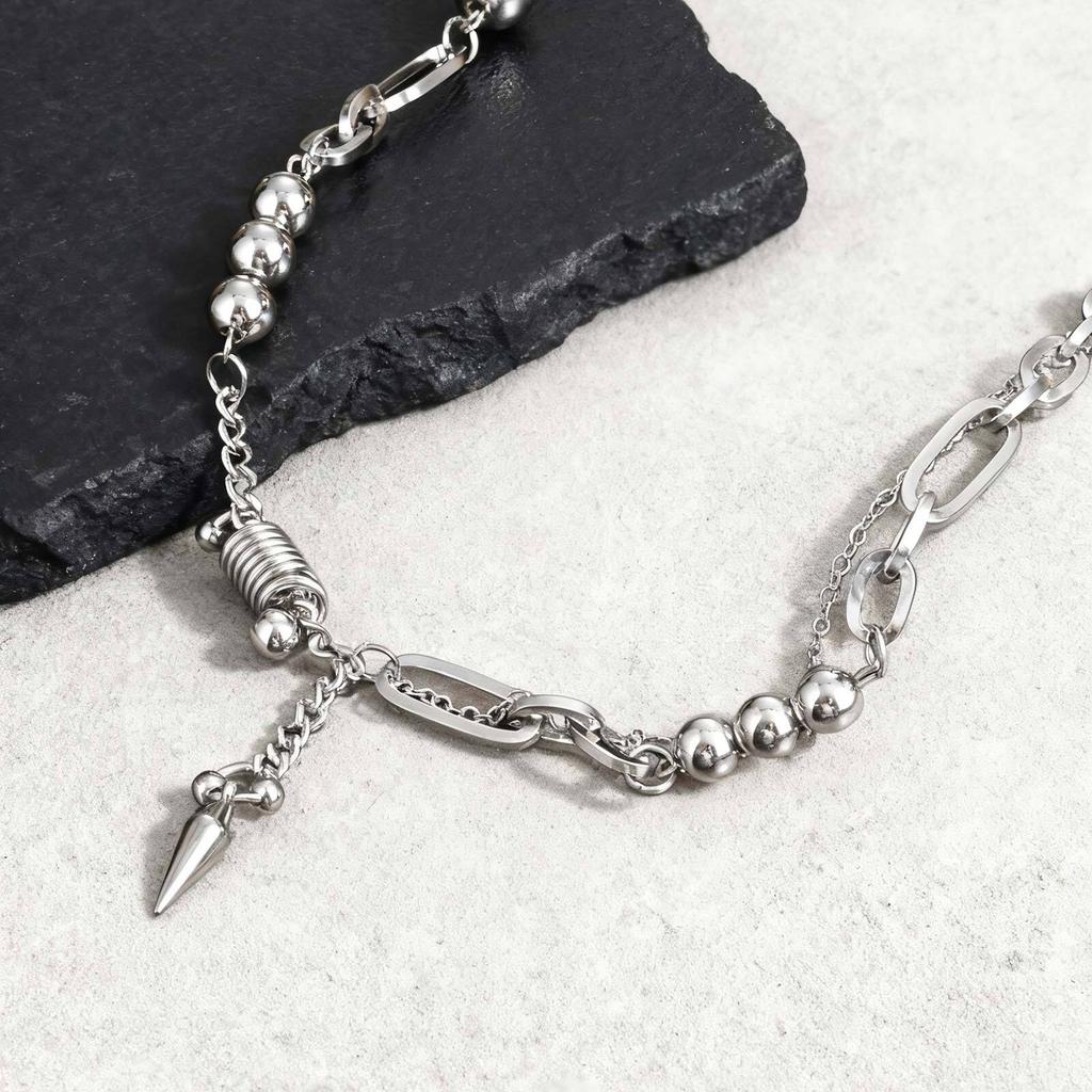 Hip Hop Rivet Necklace For Man,Punk Stainless Steel Splicing Clavicle Sweater Chain Choker,Trendy Unisex Jewelry Gift