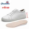 White Genuine Leather Shoes Men Sneakers Man Elevator Shoes Height Increase Insoles High Heels Shoes 5-6CM Shoes Tall Shoes