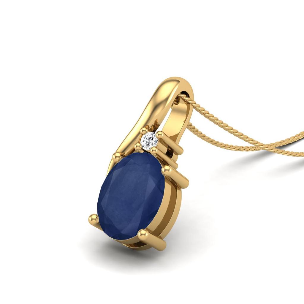 Blue Sapphire Oval Solitaire Necklace- 925 Sterling Silver