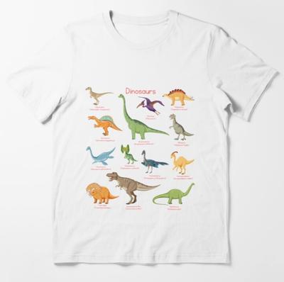 Dinosaurs T Shirt Dinosaur Kinds %100 Premium Cotton