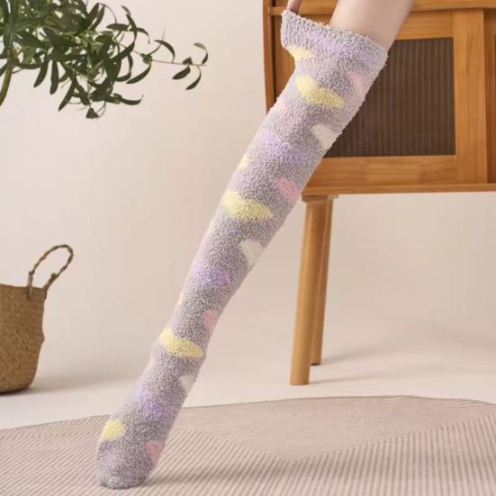 Women Long Floor Socks Soft Fluffy Over Knee Socks Colorful Warm Thick Thigh High Socks for Home Indoor Wear Bedroom Sleeping