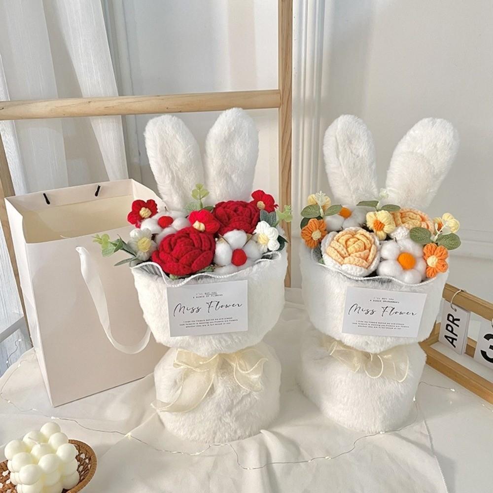 Rabbit Ears Crochet Flower Bouquet Handmade Flower Bouquet Artificial Flowers for Mother's Day
