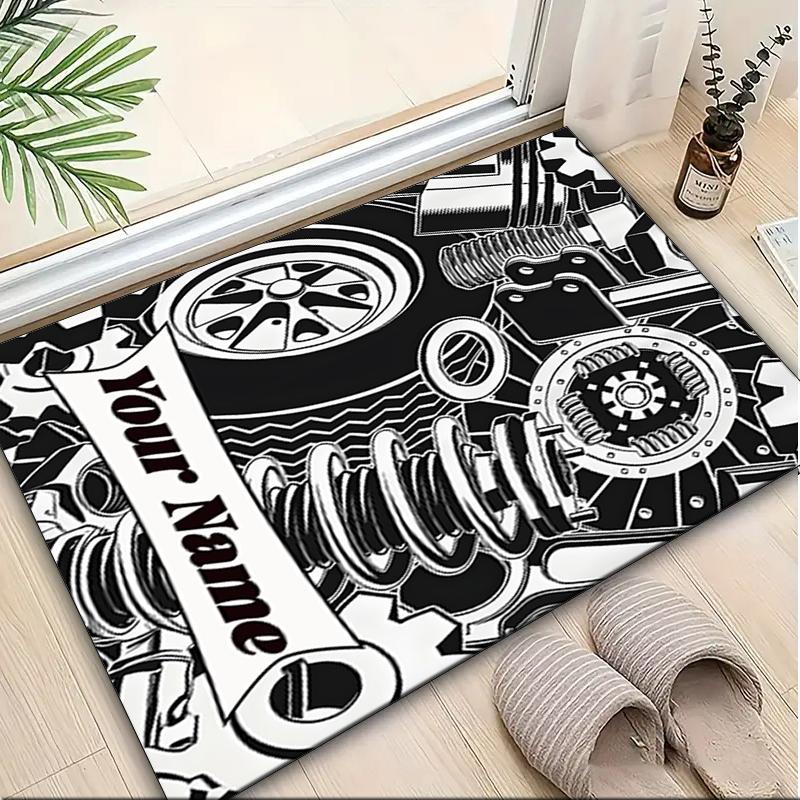 1PC Custom Name Automotive Parts Illustration Theme Floor Mat Ideal for Living Room, Game Rooms, Office, Bedroom,Floor Mat Playful Design