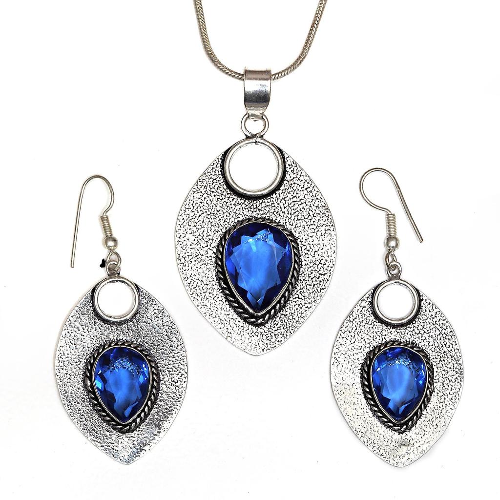 Tanzanite Set Jewelry Quartz Gemstone Pendant 18-20'' Necklace