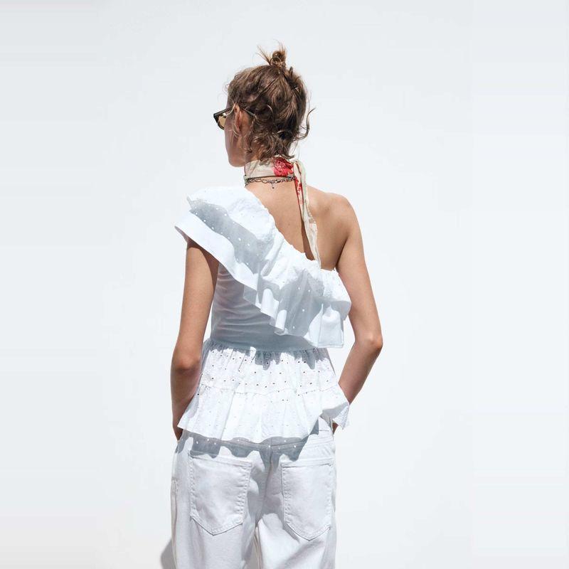 Zbzr Spring New Women Clothes Western Style Embroidery Asymmetric Design Sense Fashion Top 1165272 250