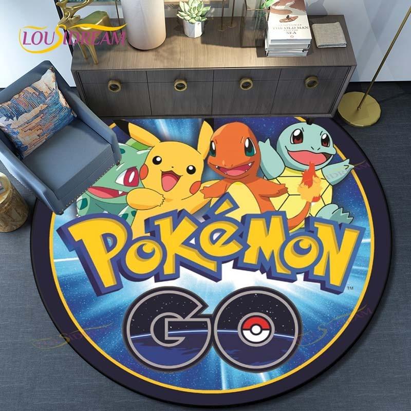 Cartoon Pokemon Round Carpet Fashion Cartoon Pictures Printed Round Area Rugs Parlor Bedroom Floor Mat Anti-slip  Area Rug  Rugs