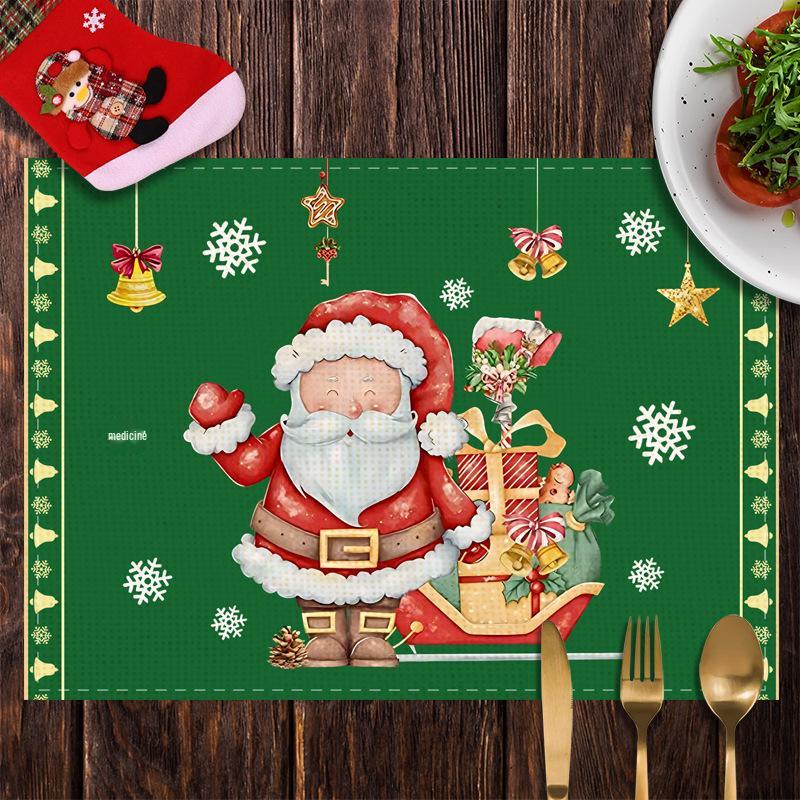 Christmas Snowman & Santa Claus Cotton Linen Placemats – Festive Table Heat Insulation Pads