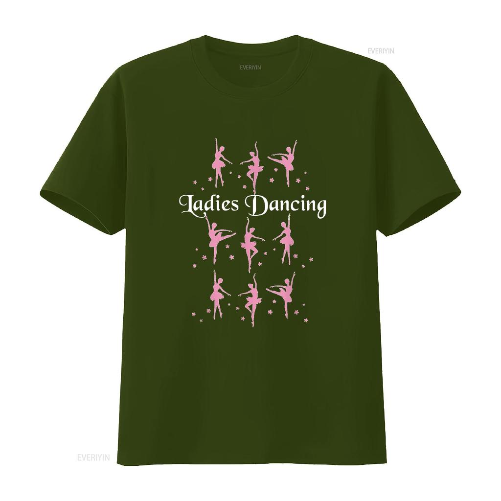 Damen Nine Ladies Dancing T-Shirt Lustig Weihnachten Schwarz Mittel Vintage Gewaschen Vielseitig Lässig Grafikdesigner Kleidung