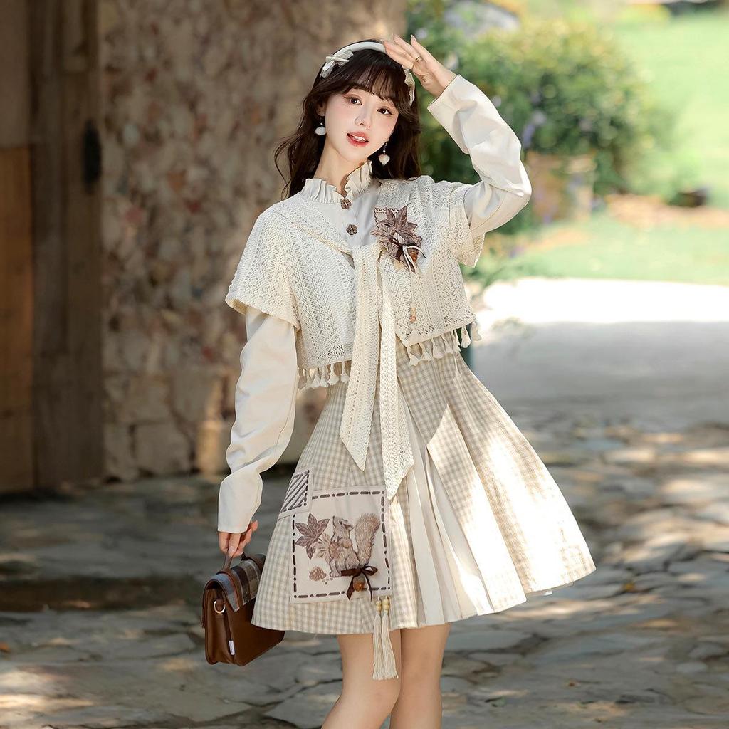 Yi Meng Ge Herbstfrucht Hanfu Damen Chinesischer Stil Oberteil & Kleid Set