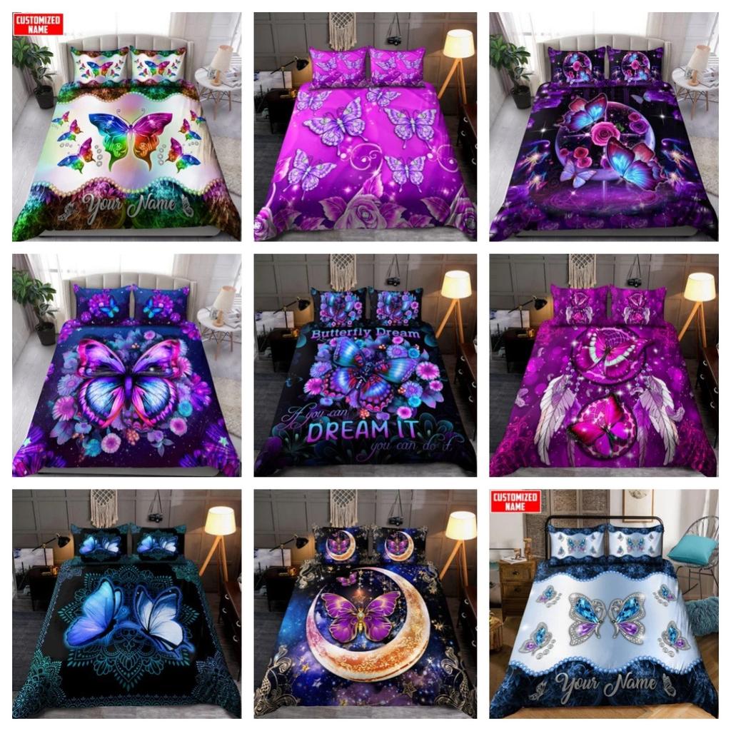 Quilt Cover Set Tmarc Tee Personalized Name Purple Butterfly Bedding Set
