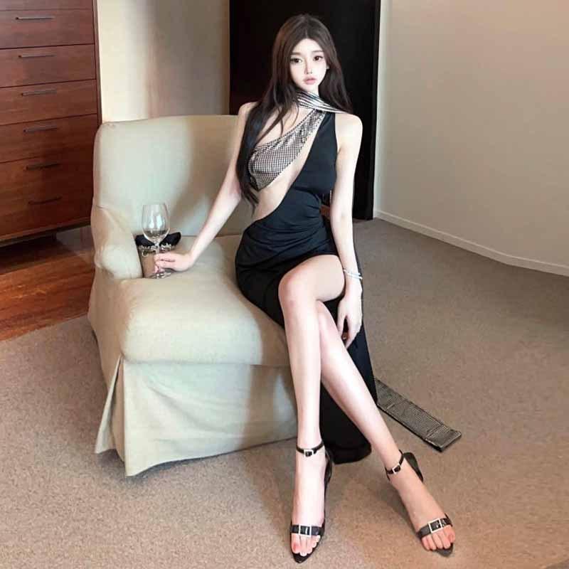 Women's Splicing Neck Sexy Split Dress Dress