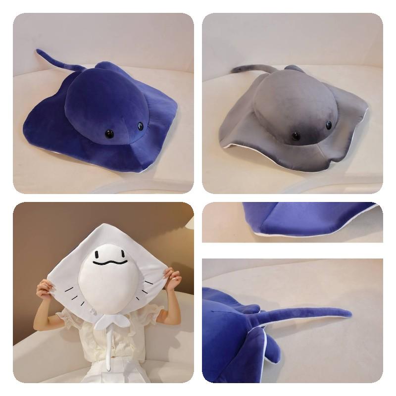 Plush Stingray Short Toy Pp Cotton Stuffed Grey Blue Huggable Soft Gift Pillow