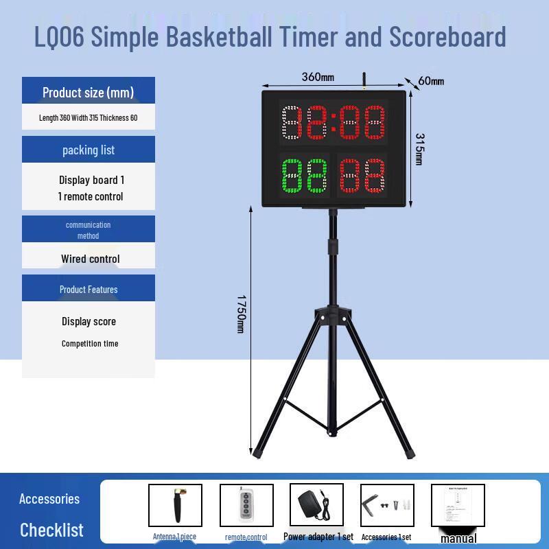 Basketball Electronic Scoreboard with 24-Second Timer and Stand