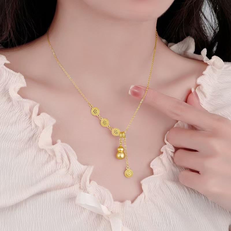Nowy naszyjnik ze złotą tykwą w stylu chińskim, lekki luksusowy niszowy styl narodowy, temperament, błogosławieństwo