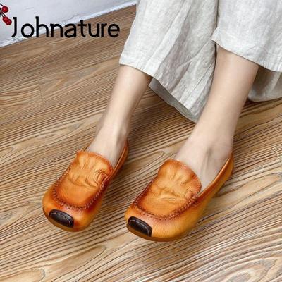 Flats Women Shoes Genuine Leather Round Toe Handmade Concise Shallow Soft Retro Ladies Shoes