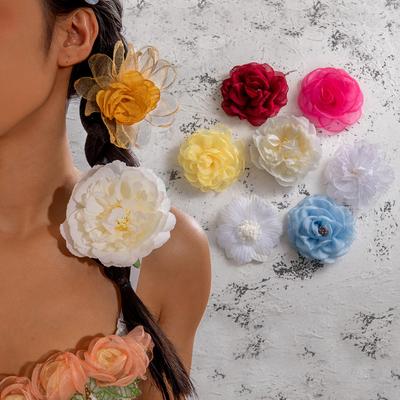 Colored Camellia Rose Fabric Broken Hair Duck Bill Clip Korean Flower Bangs Clip Photo Hair Accessories Woman