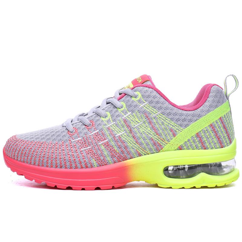 Frühling neu atmungsaktiv Fly-Weave leicht weiche Sohle Luftpolster Dämpfung Sportschuhe Damen rutschfest täglich Freizeit Damen Laufschuhe