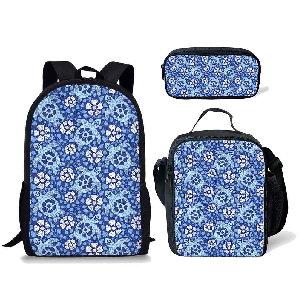 Classico Divertente Fresco Piccola Tartaruga Fantasia Stampa 3D 3pz/Set zaini per studenti Zaino per Laptop Zaino giornaliero Borsa per il pranzo Astuccio