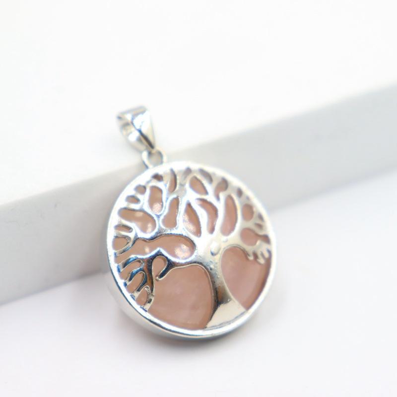 JMXD-Tree of Life Pendant Necklace Round Natural Stone Retro Fortune Tree  Hollow Peace Tree Necklace