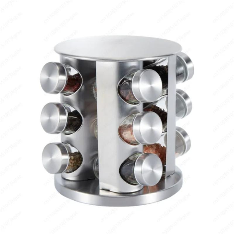 360 Degree Rotating Spice Bottle Round Stainless Steel Seasoning Rack Square Multi layer Seasoning Jar Storage Set