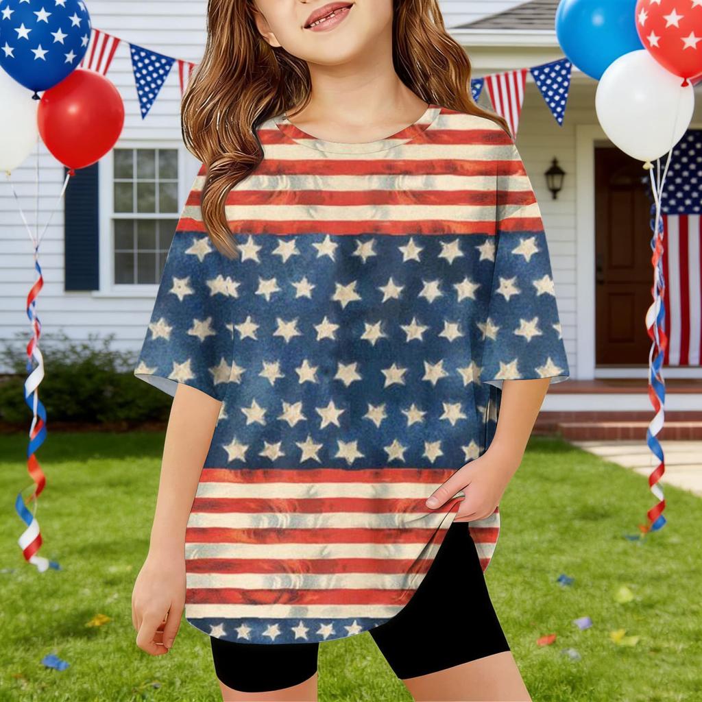 Kids Independence Day Print Round Neck Short Sleeve Casual T-shirt