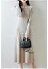 Women's Autumn/Winter Long Slimming Cashmere Wool Dress - French Round Neck Over-the-Knee Style