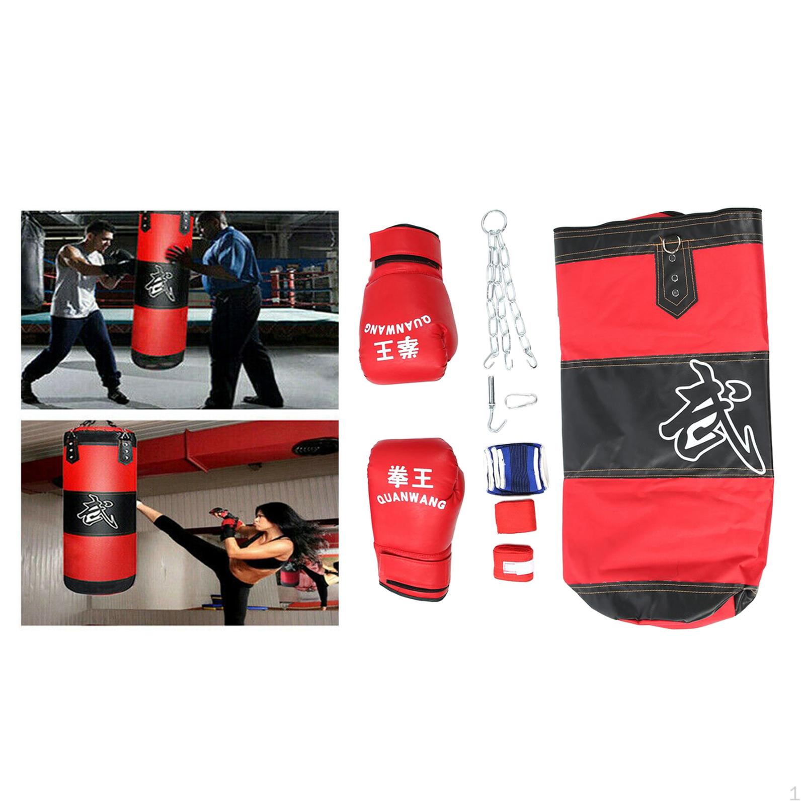 Boxing Training Equipment: Empty Sandbag, Gloves, Inner Wrist Guard, Hanging Hook & Chain, 80cm