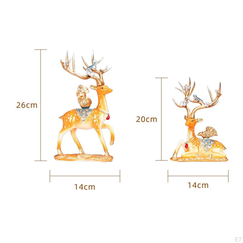 2Pcs Couple Reindeer Figurines Animal Ornament Sitting Standing Elk Sculpture Deer Statues for Table