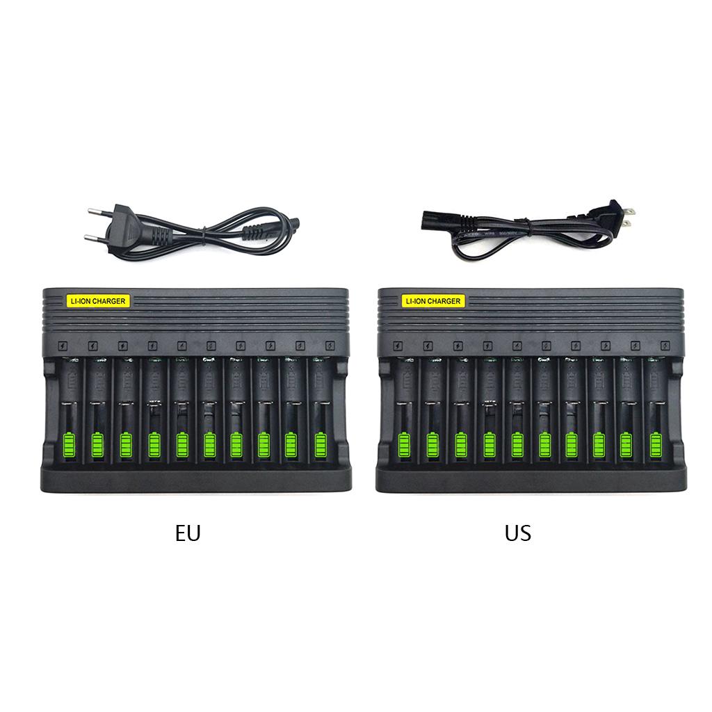 14500 16340 18650 Li-ion Battery Charger 10 Slots 3.7/4.2V Battery Charger EU US