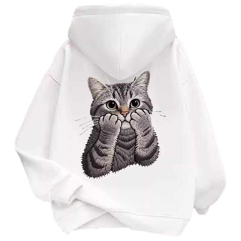 Unisex Retro Oversized Kapuzenpullover mit Katzenstickerei - Trendige Herbst-/Winterkleidung