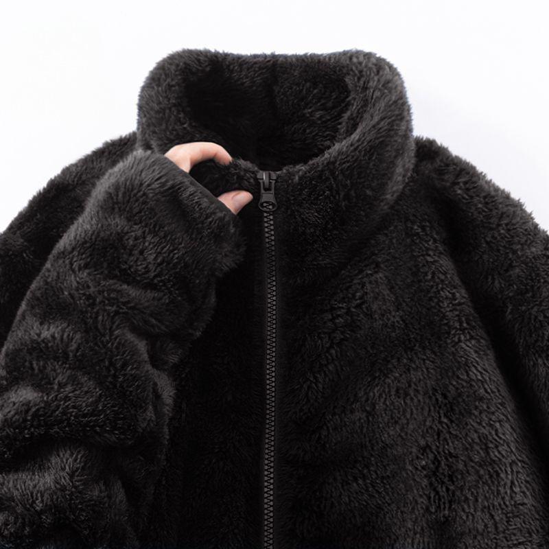 Fleece jacket women's autumn and winter double-sided fleece clothes thermal stand-up neck cardigan stand-up neck jacket