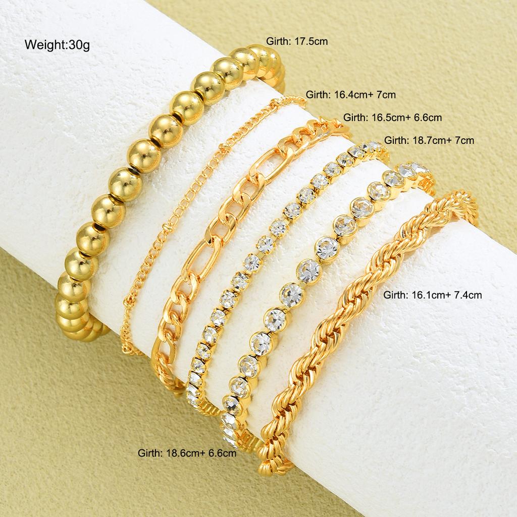 6pcs Vintage Punk Zircon Metal Chain Bracelet Set for Women Beaded Twist Design Multi-Layer Bracelets Daily Wear Jewelry Gifts