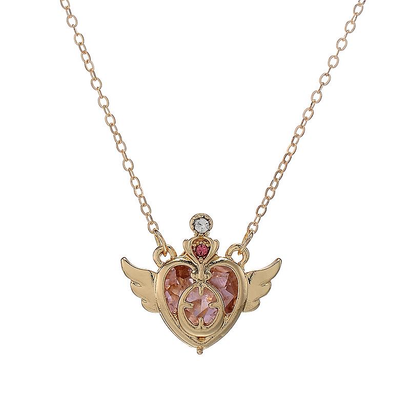 European  American Fashion Rhinestone Crystal Heart Wings Necklace