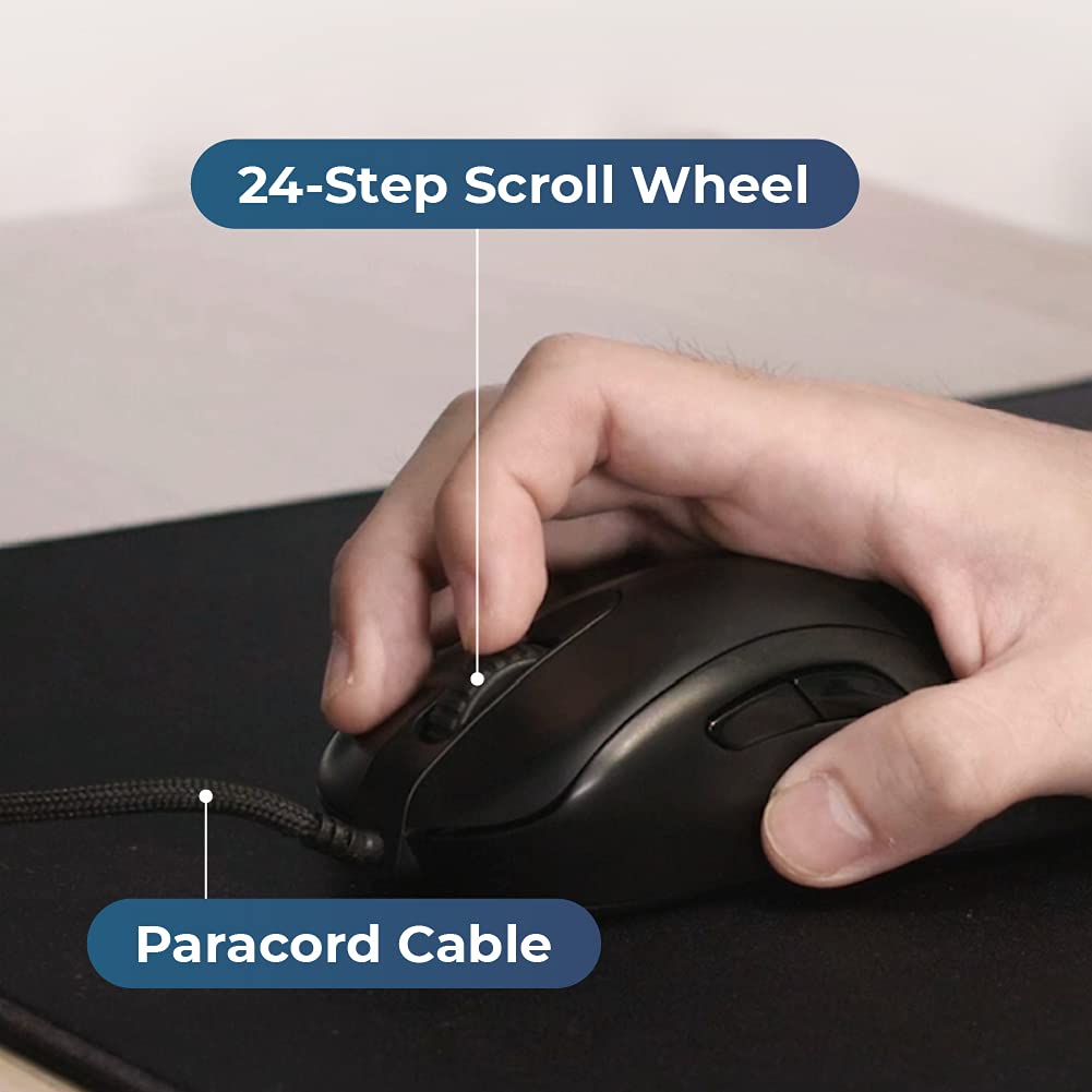 BenQ Zowie Ergonomic Gaming Mouse Professional eSports Performance Lightweight Driverless Paracord Cable Scroll Wheel Matte Black Small EC3-C