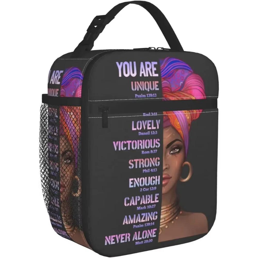 Sac à déjeuner femme afro-américaine Afro Black Queen Isotherme Boîte à déjeuner étanche Durable Portable Réutilisable Sac fourre-tout thermique
