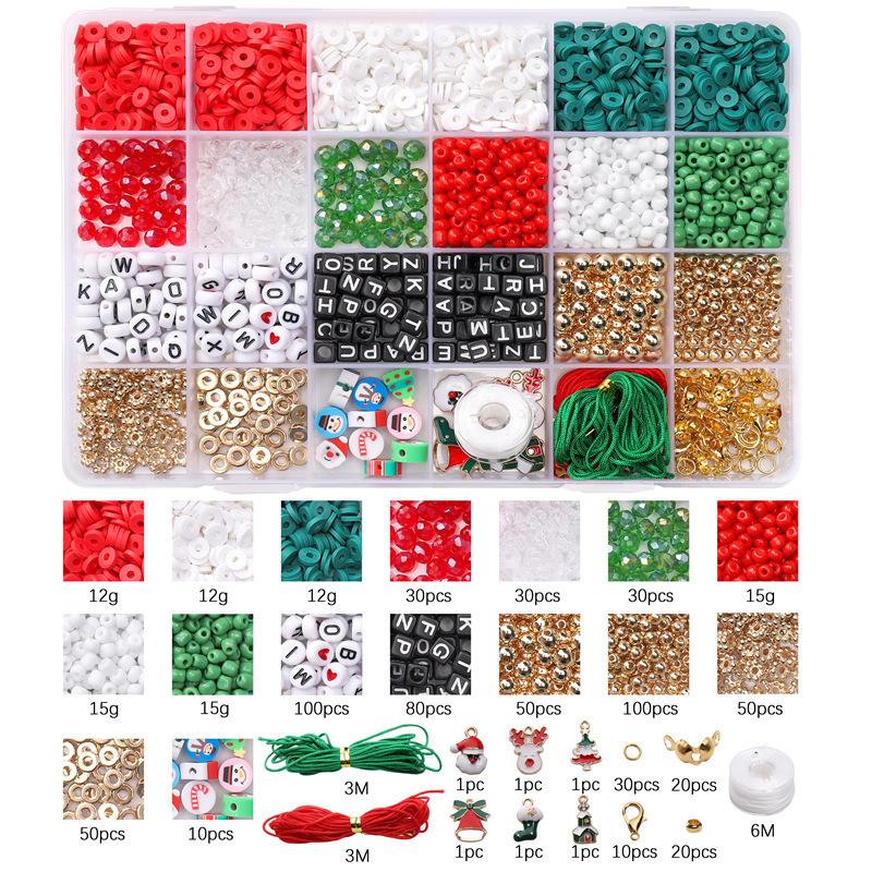 

24 Grid Christmas Rice Beads Letter Beads Series Set Box Diy Accessories Handmade Beaded Bracelet Necklace Material